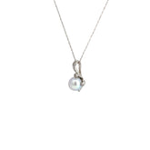 14k White Gold .10ct H SI1 Round Diamond and South Sea Water Gray Pearl 7.5mm Necklace